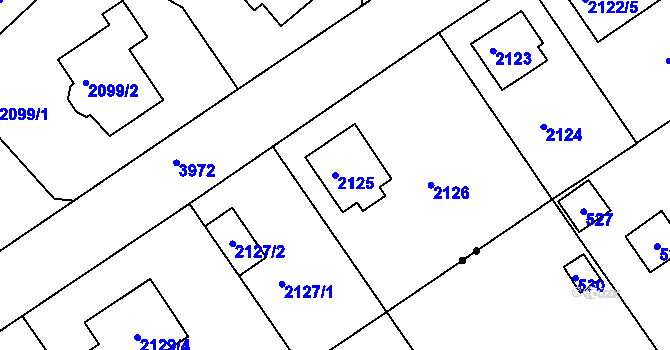 Parcela st. 2125 v KÚ Modřany, Katastrální mapa