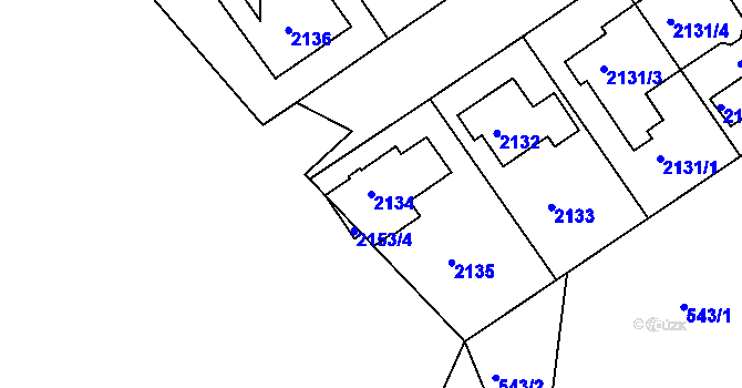 Parcela st. 2134 v KÚ Modřany, Katastrální mapa