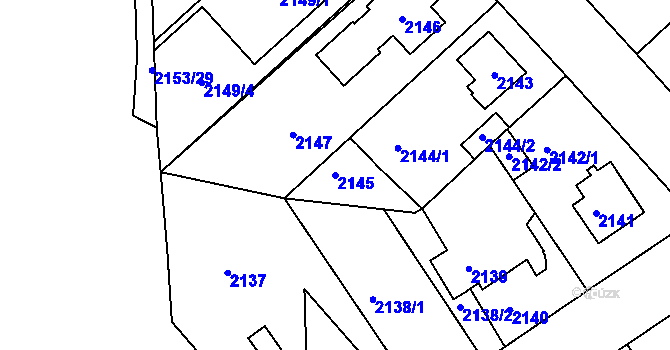 Parcela st. 2145 v KÚ Modřany, Katastrální mapa