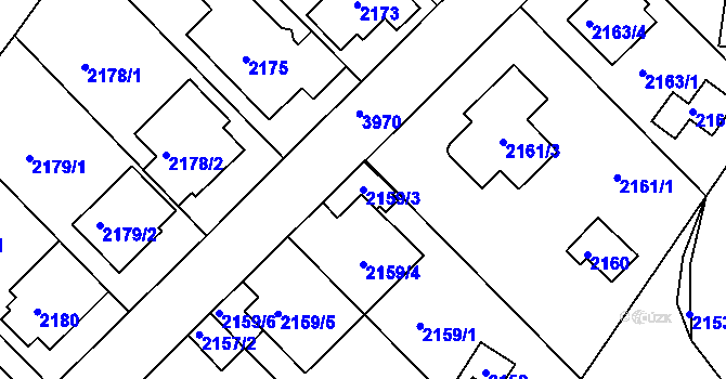 Parcela st. 2159/3 v KÚ Modřany, Katastrální mapa