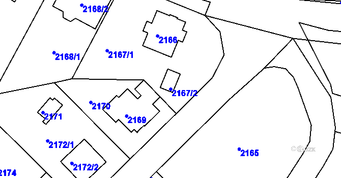 Parcela st. 2167/2 v KÚ Modřany, Katastrální mapa