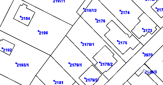 Parcela st. 2178/1 v KÚ Modřany, Katastrální mapa