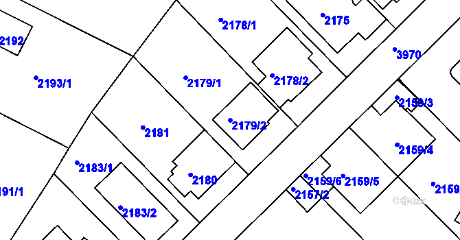 Parcela st. 2179/2 v KÚ Modřany, Katastrální mapa
