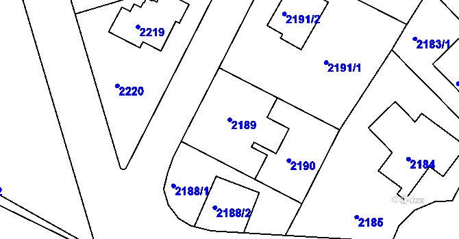 Parcela st. 2189 v KÚ Modřany, Katastrální mapa