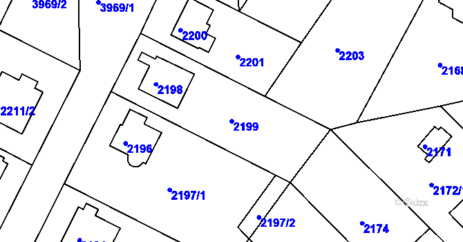 Parcela st. 2199 v KÚ Modřany, Katastrální mapa