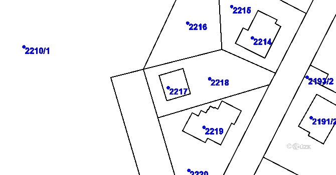 Parcela st. 2217 v KÚ Modřany, Katastrální mapa