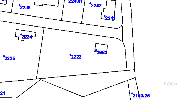Parcela st. 2222 v KÚ Modřany, Katastrální mapa