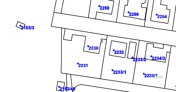 Parcela st. 2230 v KÚ Modřany, Katastrální mapa