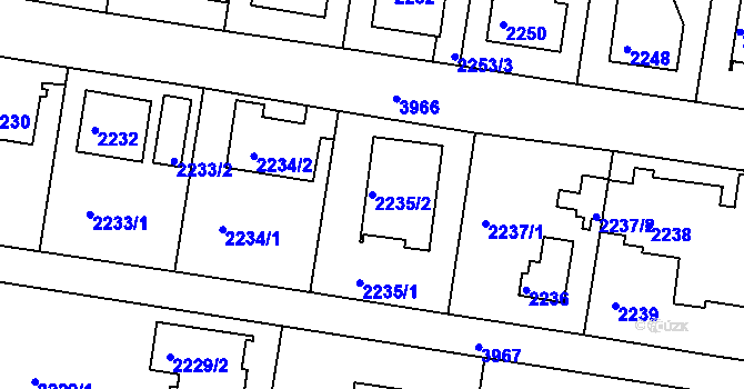 Parcela st. 2235/2 v KÚ Modřany, Katastrální mapa