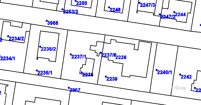 Parcela st. 2237/2 v KÚ Modřany, Katastrální mapa