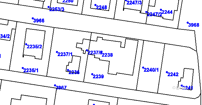 Parcela st. 2238 v KÚ Modřany, Katastrální mapa