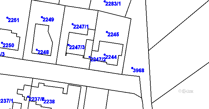 Parcela st. 2244 v KÚ Modřany, Katastrální mapa