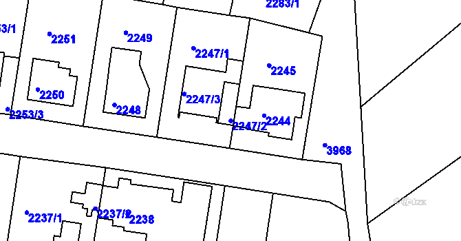 Parcela st. 2247/2 v KÚ Modřany, Katastrální mapa