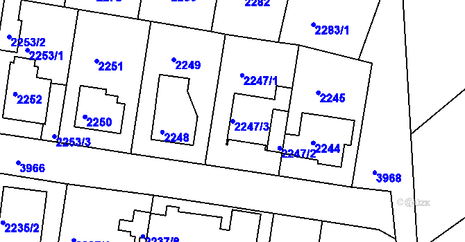 Parcela st. 2247/3 v KÚ Modřany, Katastrální mapa
