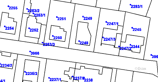 Parcela st. 2248 v KÚ Modřany, Katastrální mapa