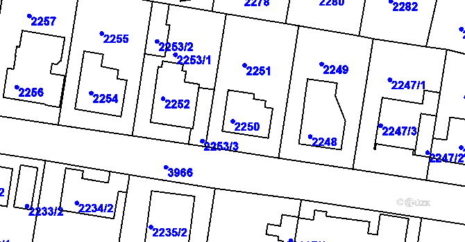 Parcela st. 2250 v KÚ Modřany, Katastrální mapa