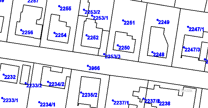 Parcela st. 2253/3 v KÚ Modřany, Katastrální mapa