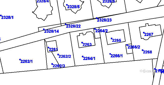 Parcela st. 2263 v KÚ Modřany, Katastrální mapa