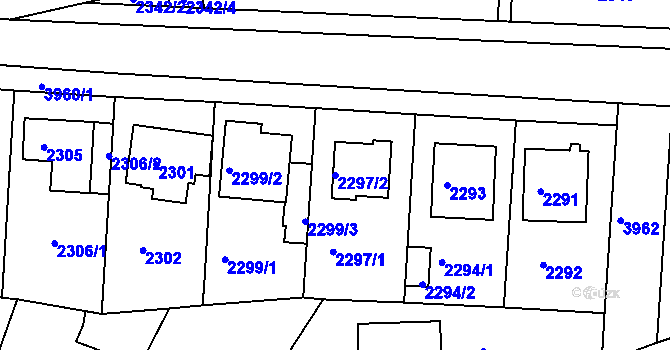 Parcela st. 2297/2 v KÚ Modřany, Katastrální mapa