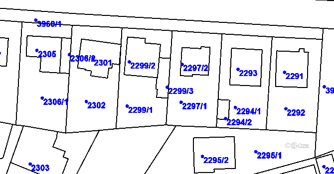 Parcela st. 2299/3 v KÚ Modřany, Katastrální mapa