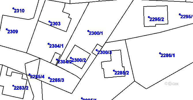 Parcela st. 2300/3 v KÚ Modřany, Katastrální mapa
