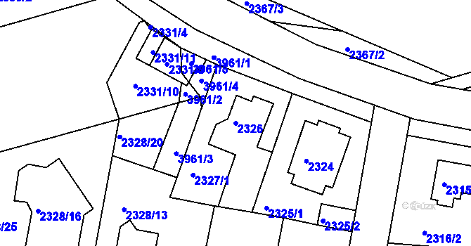 Parcela st. 2326 v KÚ Modřany, Katastrální mapa