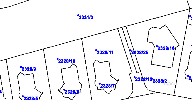 Parcela st. 2328/11 v KÚ Modřany, Katastrální mapa