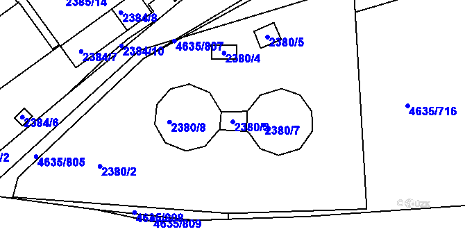 Parcela st. 2380/3 v KÚ Modřany, Katastrální mapa