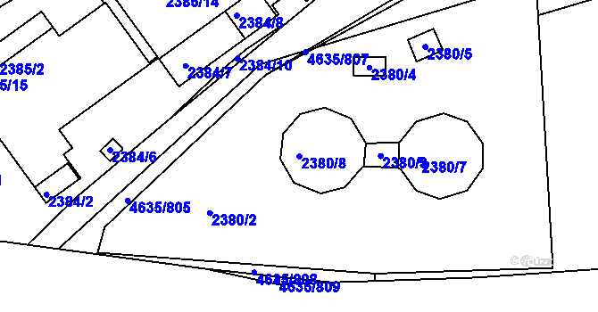 Parcela st. 2380/8 v KÚ Modřany, Katastrální mapa