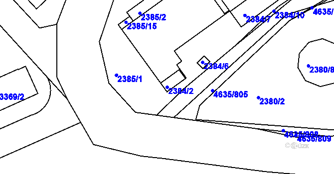 Parcela st. 2384/2 v KÚ Modřany, Katastrální mapa