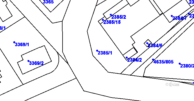 Parcela st. 2385/1 v KÚ Modřany, Katastrální mapa