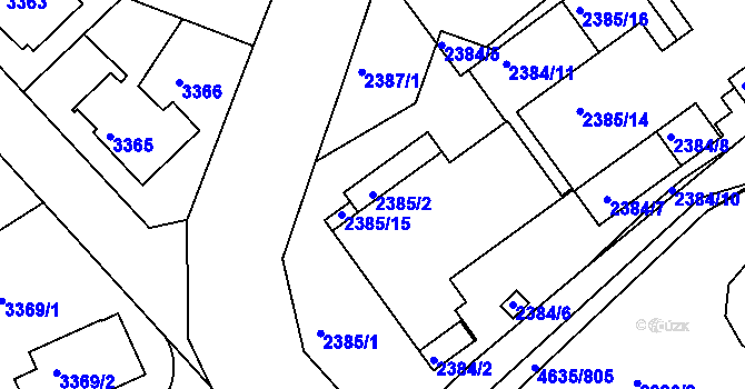 Parcela st. 2385/2 v KÚ Modřany, Katastrální mapa