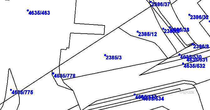 Parcela st. 2385/3 v KÚ Modřany, Katastrální mapa