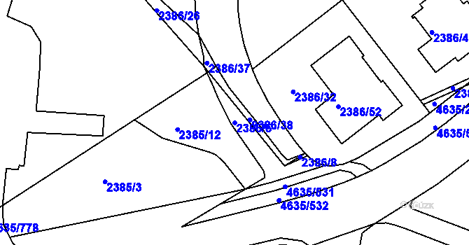 Parcela st. 2385/5 v KÚ Modřany, Katastrální mapa