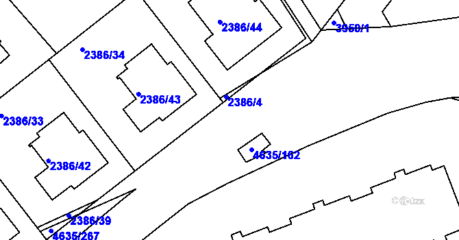 Parcela st. 2386/3 v KÚ Modřany, Katastrální mapa