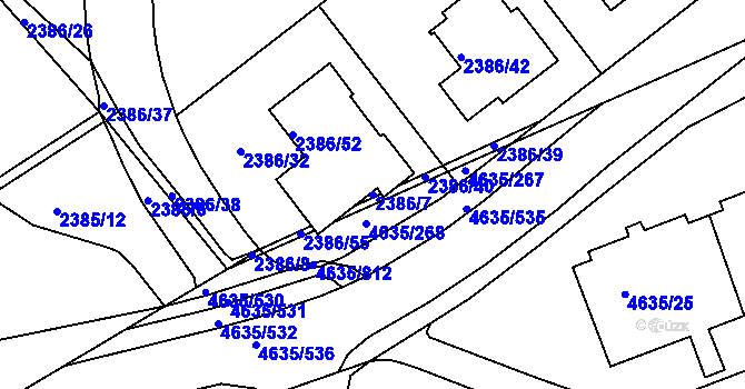 Parcela st. 2386/7 v KÚ Modřany, Katastrální mapa