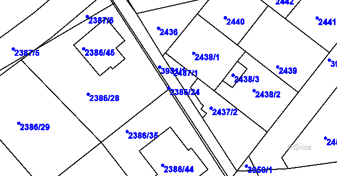 Parcela st. 2386/24 v KÚ Modřany, Katastrální mapa