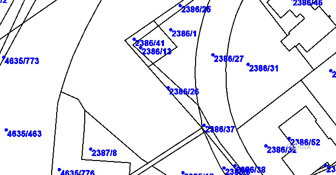 Parcela st. 2386/26 v KÚ Modřany, Katastrální mapa
