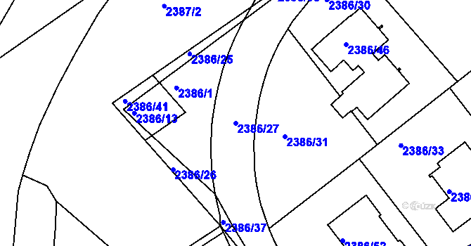 Parcela st. 2386/27 v KÚ Modřany, Katastrální mapa