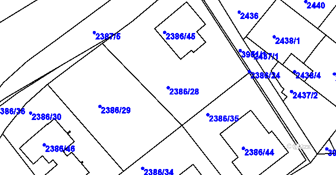 Parcela st. 2386/28 v KÚ Modřany, Katastrální mapa