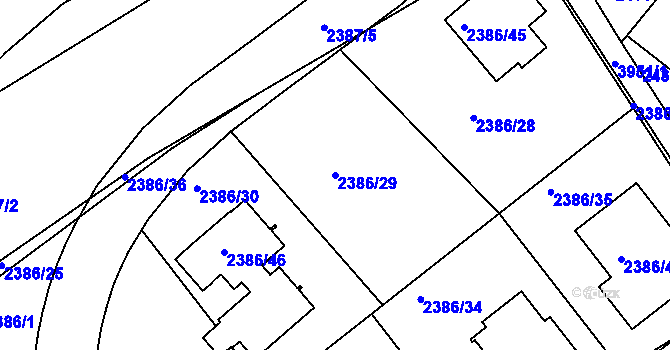 Parcela st. 2386/29 v KÚ Modřany, Katastrální mapa