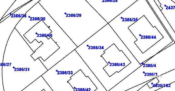 Parcela st. 2386/34 v KÚ Modřany, Katastrální mapa