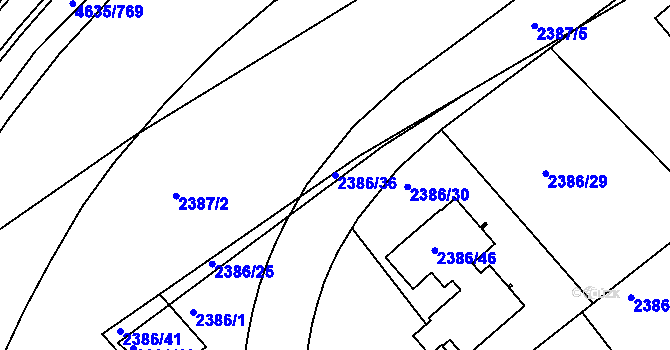 Parcela st. 2386/36 v KÚ Modřany, Katastrální mapa