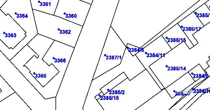 Parcela st. 2387/1 v KÚ Modřany, Katastrální mapa