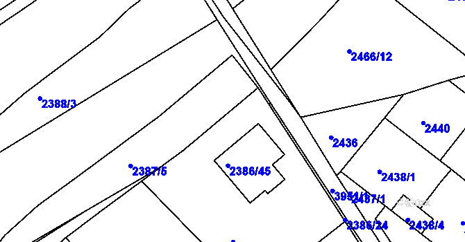 Parcela st. 2387/6 v KÚ Modřany, Katastrální mapa