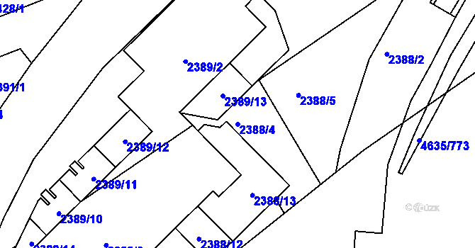 Parcela st. 2388/4 v KÚ Modřany, Katastrální mapa