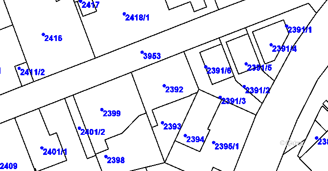 Parcela st. 2392 v KÚ Modřany, Katastrální mapa