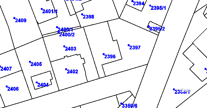 Parcela st. 2396 v KÚ Modřany, Katastrální mapa