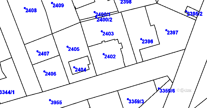 Parcela st. 2402 v KÚ Modřany, Katastrální mapa