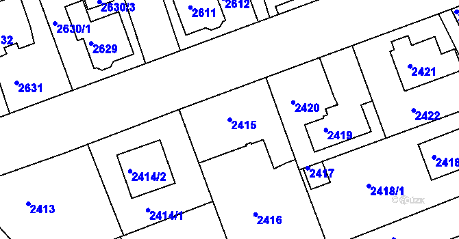 Parcela st. 2415 v KÚ Modřany, Katastrální mapa